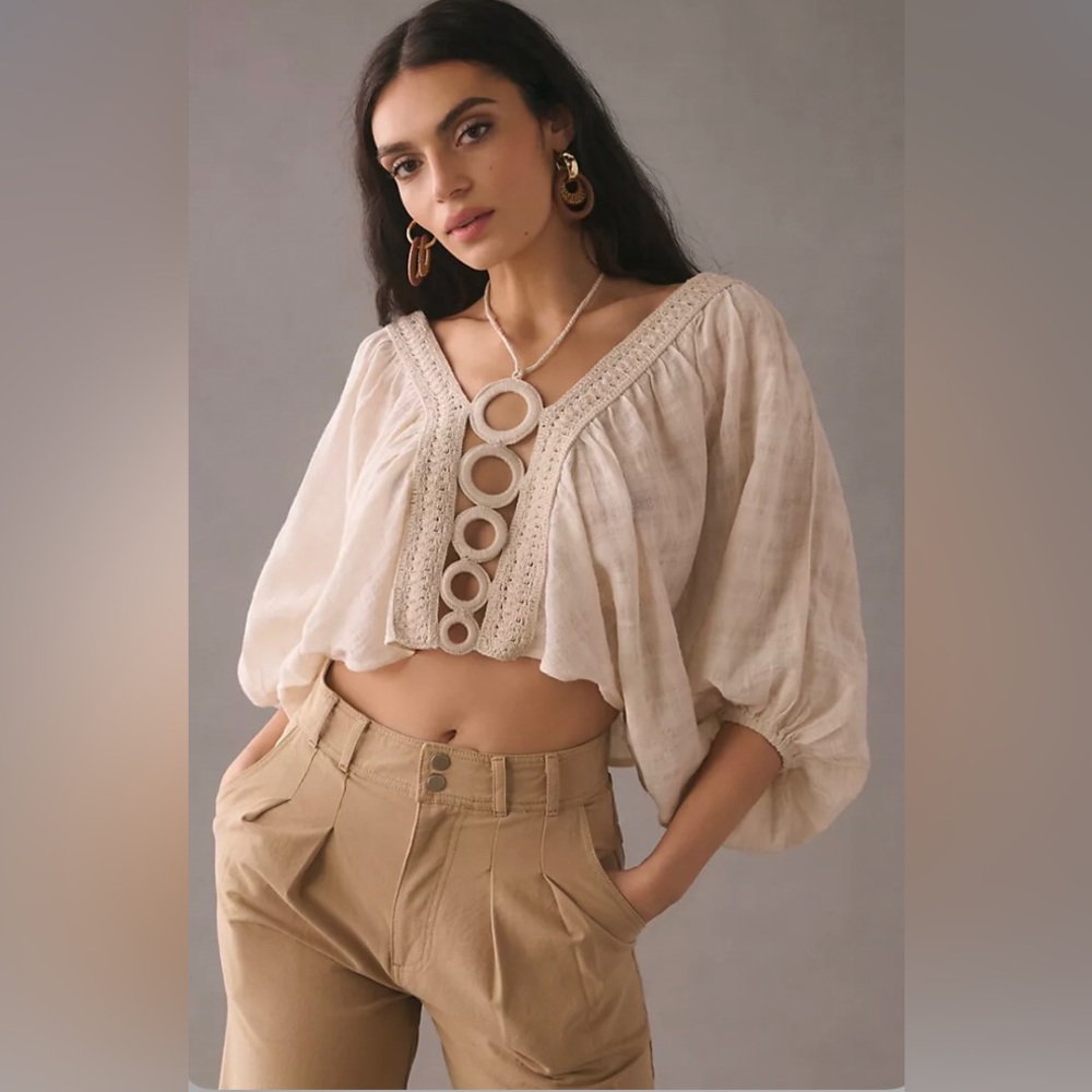 By Anthropologie Cropped Halter Topper In Ivory One Size NWT